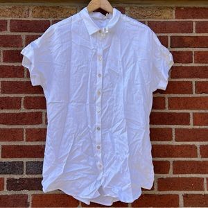 Soft Surroundings Womens White Short Sleeve Shirt Button Front Size Small